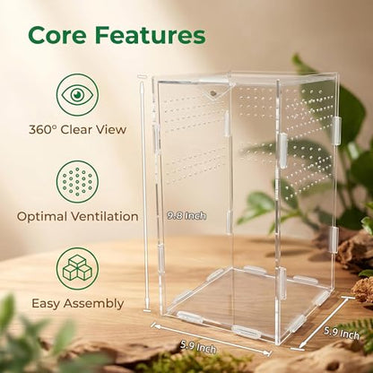 Portable Travel Jumping Spider Enclosure, Acrylic Terrarium for Spider, Magnetic Lock Spider Habitat & Small Terrarium Ventilated for Tarantula,Mantis,Frog,Insect Enclosure cage (5.9×5.9×9.8 Inch) - size: 5.9×5.9×9.8 Inch