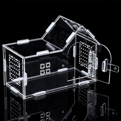 Reptile Feeding Box Critter Keeper Portable Transparent Animal Habitat Cage Hatching Container for Frog Bearded Dragon Gecko (7.87x3.94x5.91inch)