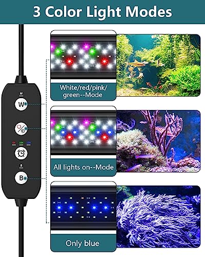 SEAOURA Led Aquarium Light for Plants-Full Spectrum Fish Tank Light with Timer Auto On/Off, 36-42 Inch, Adjustable Brightness, White Blue Red Green Pink LEDs with Extendable Brackets for Freshwater - size: for 36-42 inch tank