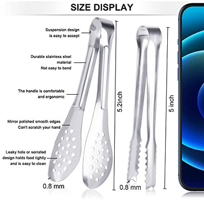 24 Pack Premium Small Serving Tongs,Dmoera Mini Stainless Steel Appetizer Tongs, 5 Inch(12.7cm) - size: 5 inch