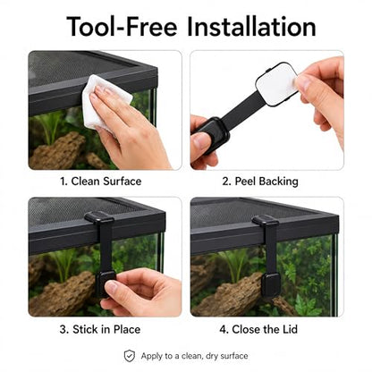 6 Pack Reptile Terrarium Lid Locks, Adhesive Screen Cover Clips for Snake, Gecko, Lizard and Turtle Enclosures, Black - color: 6 Pcs Black-Long