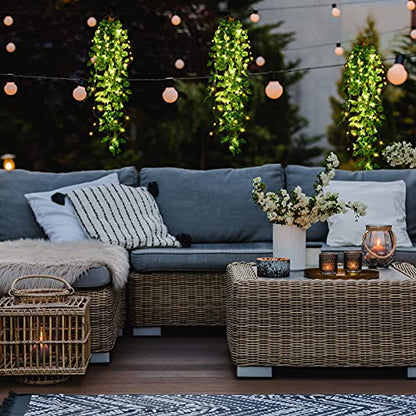 Mudder 3 Packs LED Artificial Hanging Plants, 3.6 ft Fake Hanging Plant, Ivy Vine Fake Leaves Greeny Chain Wall Home Room Garden Wedding Garland Outside Decor (Basket Not Included) (Greenery Style) - color: Greenery Style