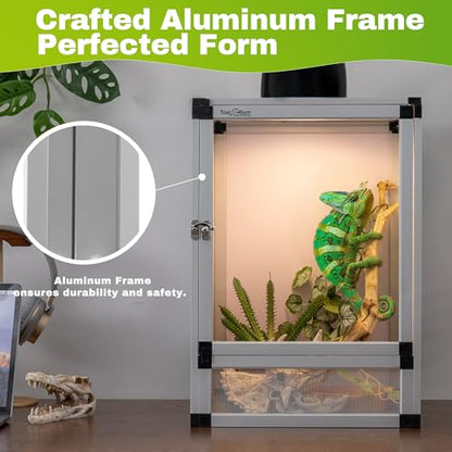 18x18x36 Hybrid Reptile Cage, Tall PVC & Screen Enclosure with Aluminum Frame and Dual Acrylic & Mesh Doors, Ventilated Terrarium for Chameleon and Arboreal Reptiles (2, White) - color: white