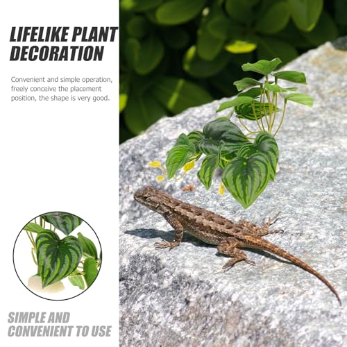 Artificial Reptile Terrarium Plant with Water-Soluble Resin Leaves, Fake Fish Tank Decor for Lizard Box and Amphibian Habitat, Simulation Monstera Leaf Ornament for Turtle Tank