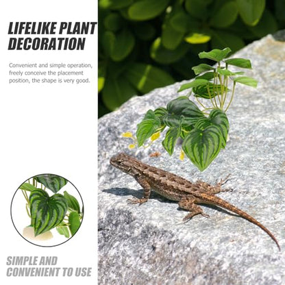 Artificial Reptile Terrarium Plant with Water-Soluble Resin Leaves, Fake Fish Tank Decor for Lizard Box and Amphibian Habitat, Simulation Monstera Leaf Ornament for Turtle Tank