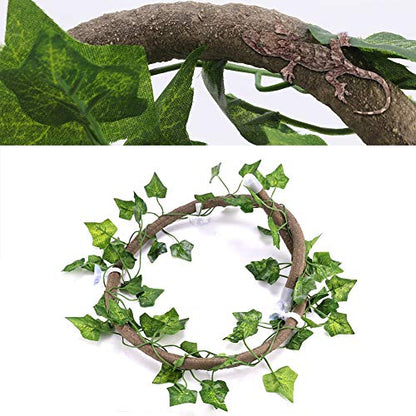 Flexible, Lifelike Rattan Vine for Reptiles for Climbing, Habitat Decoration for Lizards, Chameleons, Frogs, Geckos, 3.28 Foot Rattan, 1 Piece, PU + Plastic (Rattan + - size: Rattan + Efeublätter