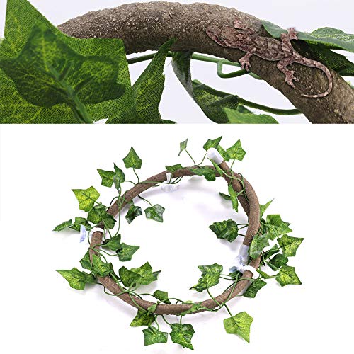 Reptile Climbing Vine Bendable with Suction Cups, a Flexible Terrarium Decor and Artificial Rattan Reptile Vine for Chameleon and Gecko Habitats (Rattan + Ivy Leaves) - size: Rattan + ivy leaves