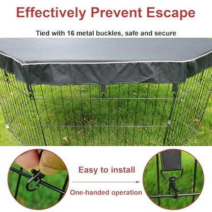 Dog Playpen Cover Sun/Rain Proof Top,Provide Shade and Security for Indoor and Outdoor,Dog Pen Cover Fits All 24 Inch 8 Panels Pet Playpen (Playpen not Include) - color: 24 inch 8 panel cover black