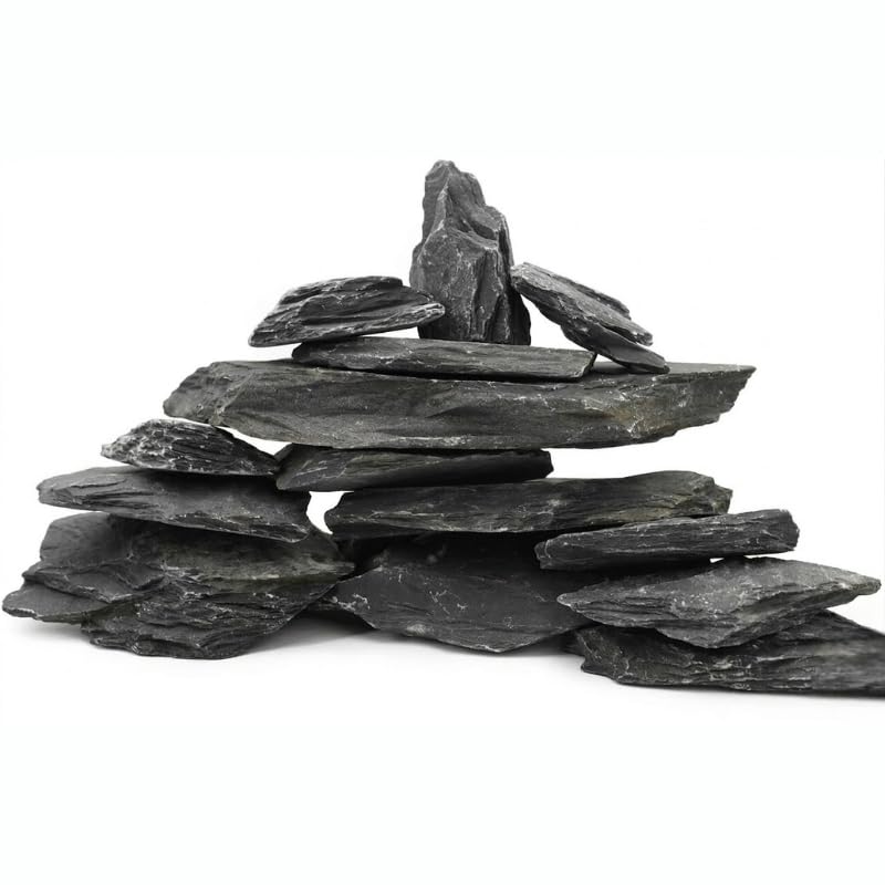 Natural Black Slate Rocks 5lbs - Thin Flat Stones for Fish Tank Aquascaping, Aquariums, and Paludariums - Decorative Stones for Terrariums, Vivariums, Reptile Enclosures, and Gardens