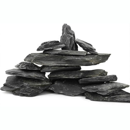 Natural Black Slate Rocks 5lbs - Thin Flat Stones for Fish Tank Aquascaping, Aquariums, and Paludariums - Decorative Stones for Terrariums, Vivariums, Reptile Enclosures, and Gardens