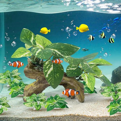 CousDUoBe 9 Pcs Fish Tank Decor，Silk Aquarium Plants Green Silk Leaf pad Hammock Artifical Driftwood cave Betta Fish Tank Accessories 6 x 3 x 4 inches(LxWxH) - size: 9 Pcs Silk Aquarium Plants（Style B）