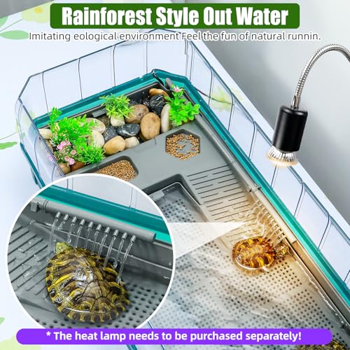 Turtle Habitat Spacious Turtle Tank Kit with Rain Shower Filter SPA & Easy Drain - Perfect for Baby Turtles, Red Eared Sliders Tortoises Green, 18.2×9.2×8 Inch