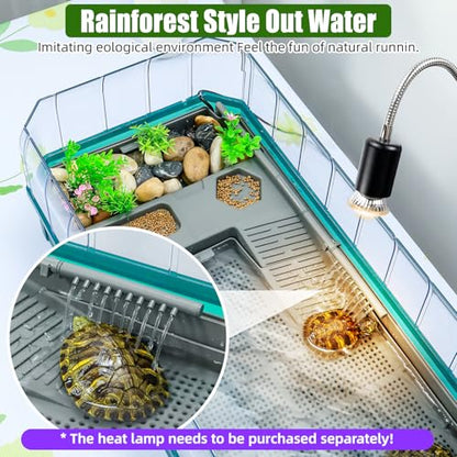 Turtle Habitat Spacious Turtle Tank Kit with Rain Shower Filter SPA & Easy Drain - Perfect for Baby Turtles, Red Eared Sliders Tortoises Green, 18.2×9.2×8 Inch