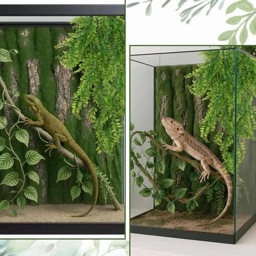 Suncalla Reptile Plants for Terrarium Bearded Dragon Includes Moss Bark Hanging Plant Vines Artificial Leaves Flexible Vines Jungle Climbing Branch for Leopard Gecko Tank Decor