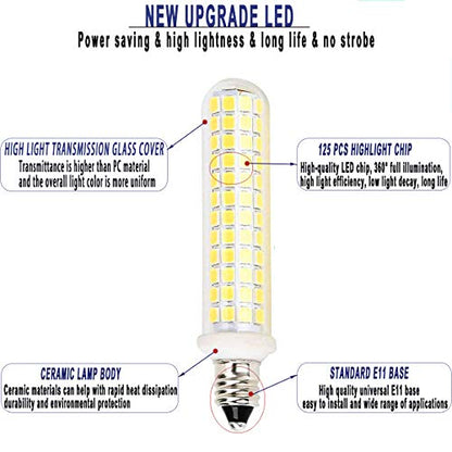 New Upgrade -E11 led Bulb,125 LEDs 100W 120W Halogen Bulbs Equivalent, 10w 1100lm, E11 Mini Candelabra Base White 6000k,AC 110V/130V,JD T3 T4 Bulb (2 Packs) - color: White*2, size: 2 Count (Pack of 1)