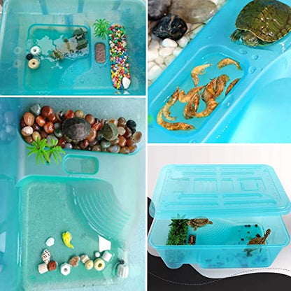 kathson Turtle Tank Aquarium, Turtle Habitat Reptile Plastic Terrarium Safe Durable, Tortoise Tank with Lid Prevent Climbing Escaping (Medium) - size: Medium - 16.9x11.8x6.3 Inch