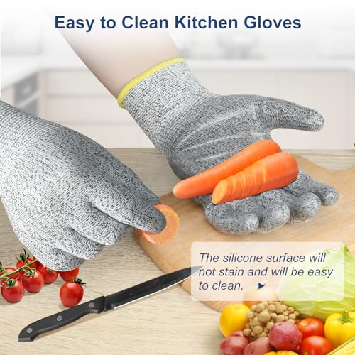 Dowellife Level 5 Cut Resistant Gloves with Silicone Coating, Food Grade Kitchen Knife Safety Gloves, Work Gloves for Chef, Mandoline Oyster Shucking Meat Cutting Wood Carving (Gray X-Large), Grey - size: X-Large (Pack of 1), style: Silicone Coated