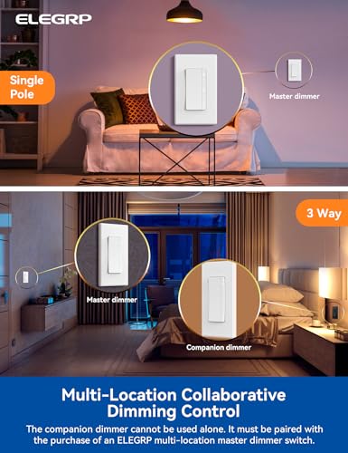 ELEGRP LEDPro™ Multi-Location Dimmer, EDM25BM Master Dimmer Light Switch for LED, Single Pole/3 Way, 1 Pack, Matte White - color: Matte White, size: Master