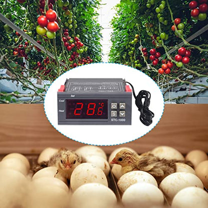 2pcs STC-1000 DC 110V-220V 10A Digital LED Temperature Controller Thermostat Control Switch 2 Relay Output and NTC 10K Thermistor Sensors Temperature Probe - style: 110V-220V