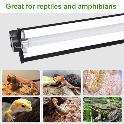 Aiicioo T5 HO UVB Reptile Light Fixture 10.0 24W Light Combo Kit 22 Inch Light Fixture Reptile Terrarium Hood Reptile Light Bar for Bearded Dragon Lizards Turtle Tank - size: 10.0 24W 22Inch