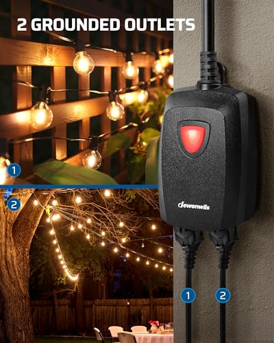 DEWENWILS Outdoor Dimmer for String Lights, 125V Dimmer Switch with 100FT Control Range, Weatherproof Outdoor Dimmer Plug for Dimmable LED/Tungsten Bulbs - style: 1 remote 2 outlets
