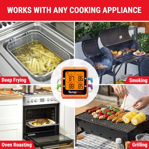 TempPro 650 ft Bluetooth Meat Thermometer with 4 Color-Coded Probes, Wireless Meat Thermometer Digital Wireless with Timer, Utensils Rechargeable for Smoker Oven, Cooking Gift for Dad Him Husband - style: 4 Probes