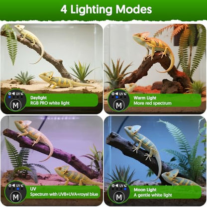 QZQ UVB Light for Reptiles, 24W LED UVA UVB Reptile Lamp with Dimming and 4 Lighting Modes, New Mode 24/7 Timer, Adjustable Brightness, LED Light for Bearded Dragon, Gecko, Tortoise, Lizard