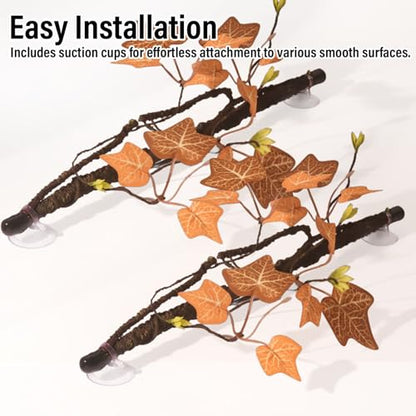 Reptile Climbing Branches 2pcs with Suction Cups, Realistic Plastic Bendable Jungle Vines Terrarium Decor for Bearded Dragon Lizard Snake Tank Accessories