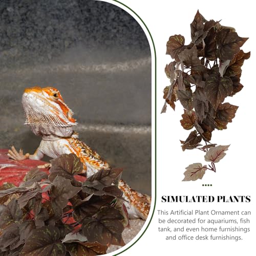 PRETYZOOM Artificial Hanging Plant for Reptile Tank with Suction Cup, Fake Decorative Leaves Pendant for Amphibian Habitat, Terrarium Ornament for Snakes Lizards Frogs Geckos
