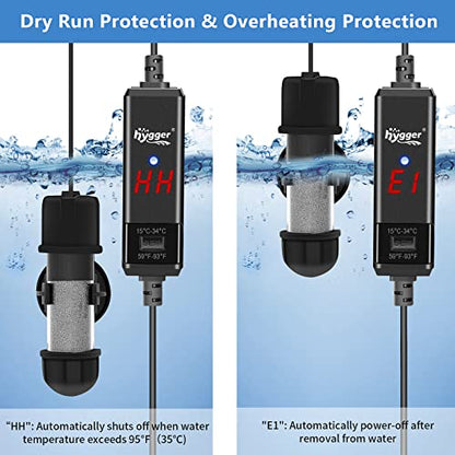 hygger Small Aquarium Betta Heater, Submersible Fish Tank Heater 10W/25W/50W/100W with LED Digital Display, Suitable for Marine Saltwater and Freshwater up to 5/10/16/26 Gallon - size: 10W