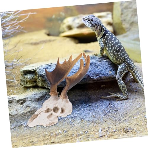 MERRYHAPY Reptile Skull Decor Resin Deer Skull Hideout Cave Safe Light Reptile Tank Decor