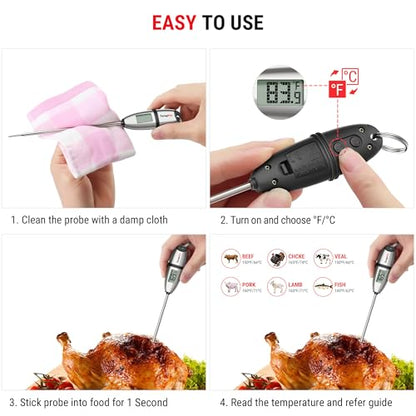 TempPro TP02S Digital Food Thermometer for Cooking Bread Baking Sourdough Liquids, Meat Thermometer Digital with Super Long Probe for Kitchen Candy Making Gift for Dad Husband (Previously ThermoPro)