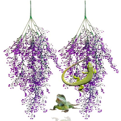 Hanging Plants for Reptile Tank,Bearded Dragon Plastic Flexible Fake Vines Plant Leaves with Suction Cup Lizards Terrarium Habitat Decorations for Geckos Turtles Snake Frog Chameleon(2 Pcs)