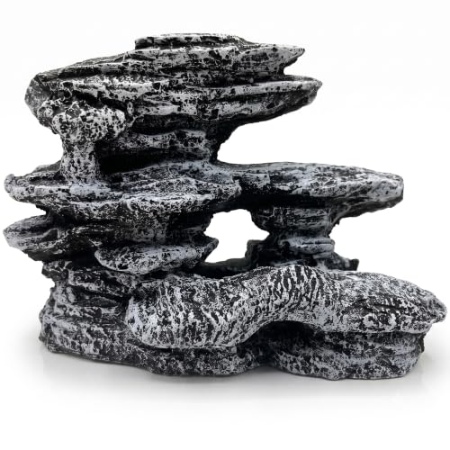 Ceramic Heavyweight Snow-Capped Mountain Aquarium Decorations - Natural Stone Powder Fish Tank Cave, Layered Rockery Hideout & Reptile Ornament - color: Snow-capped Black
