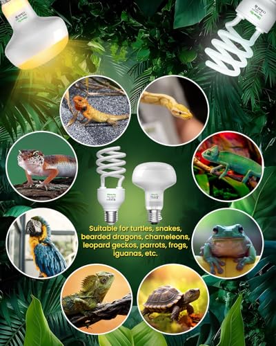 GlowUp UVA UVB Light Bulbs for Reptiles E26 Combo Pack 110V - 100W Reptile Heat Lamp Bulb + 26W 10.0 UVB Bulb Provide Heat, Light, D3 and UV for Bearded Dragon, Tortoise, Lizard