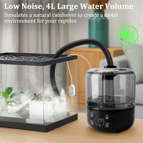 3L Reptile Fogger - Reptile Humidifier Fogger with Humidity Control Sensor, Timer & 3 Adjustable Mist Levels, Touch & Remote Control, Reptile Mister for Reptiles Amphibians Snake Herps