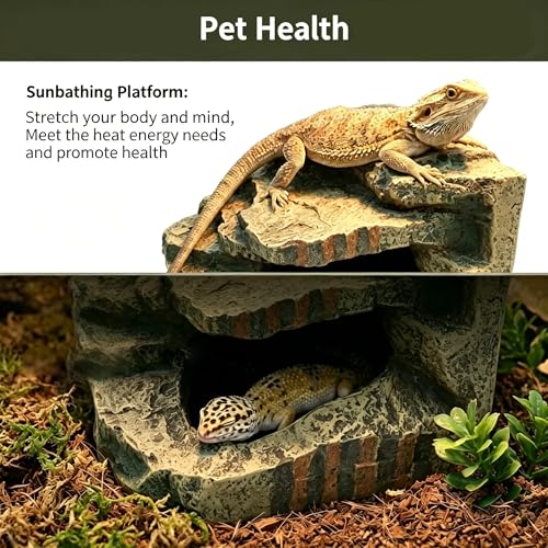 Large Resin Reptile Tank Accessories Hideouts Cave Habitat Decor for Leopard Gecko Lizards Turtle Toad Bearded Dragon, Realistic Rock Reptile Hide Cave, Durable Reptile Shelter for Terrarium