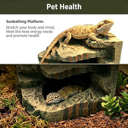 Large Resin Reptile Tank Accessories Hideouts Cave Habitat Decor for Leopard Gecko Lizards Turtle Toad Bearded Dragon, Realistic Rock Reptile Hide Cave, Durable Reptile Shelter for Terrarium