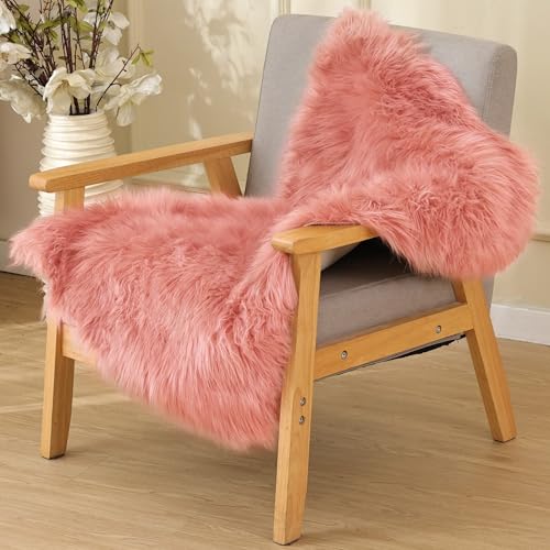 ORINOVA Pink Fluffy Sheepskin Fur Area Rugs for Bedroom Washable Furry Carpet Rug for Living Room Faux Fur Rug 2x3 Nursery - color: Pink, size: 2' x 3' (Rectangular)