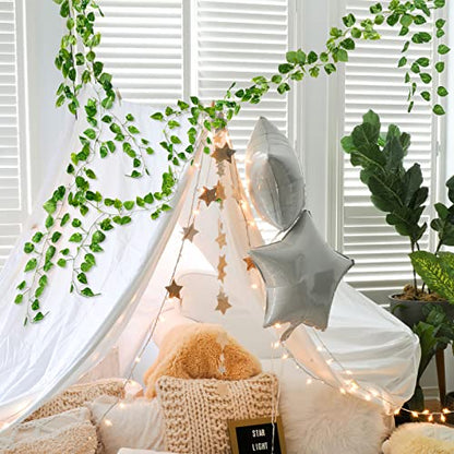 CQURE 16 Pack 105Ft Artificial Ivy Fake Vines,Ivy Garland Greenery Garland Fake Hanging Plants Vines Green Leaves for Bedroom Wedding Garden Wall Room Decor - size: 112 Ft