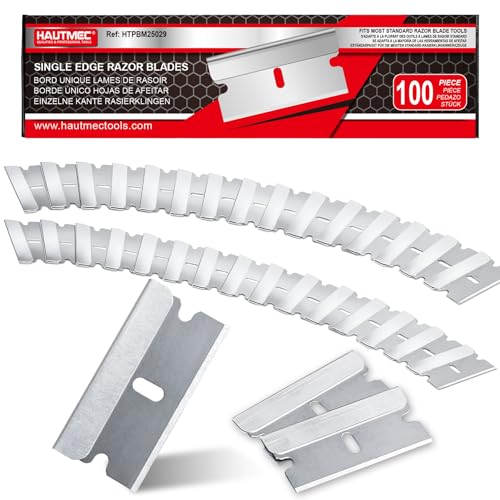 HAUTMEC 100 Pack Single Edge Razor Blades, Heavy Duty Edge Blades, Ultra Sharp, Rust-Resistant,Industrial & DIY Use, Fits most Standard Scraper & Utility Knife, for Removing Decals, Stickers 25029 - style: 100pc Razor Blades