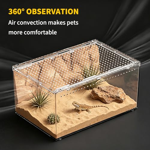 Reptile Growth Reptile PC Terrarium,Tarantula Enclosure,Spider Tank with Magnetic Button.16"x10" x 8" Lizard Enclosure,Reptile Breeding Tank for Insect,Fish,Tarantula,Hermit Crab,Small Bearded Dragon - size: 16" * 10" * 8"