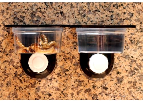 Double Crested Gecko Feeding Ledge with 10 Pcs 0.5oz Bowls & Detachable Suction Cup – Reptile Food & Water Dish Feeder for Lizards, Geckos, Chameleons, Turtles in Terrariums & Breeding Tanks