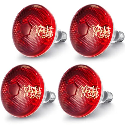 VIHOSE 4 Pack Infrared Heat Lamp for Chickens 125 Watt 120v Thickened Red Heat Lamp Bulbs for Food Service, Reptile, Pet, Bathroom, Light Therapy Use E26 Base - style: 125 Watt