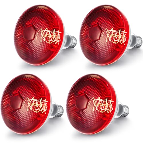 VIHOSE 4 Pack Infrared Heat Lamp for Chickens 125 Watt 120v Thickened Red Heat Lamp Bulbs for Food Service, Reptile, Pet, Bathroom, Light Therapy Use E26 Base - style: 125 Watt
