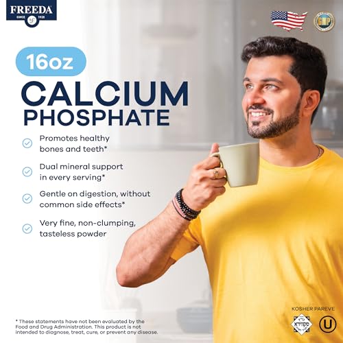 Freeda Calcium Phosphate Powder – Kosher Mineral Supplement for Bone & Joint Health in Men, Women, Dogs & Cats – Bone Strength Powder with Calcium and Phosphorus – No Vitamin D – Made in USA, 16oz - size: 1 Pound (Pack of 1)