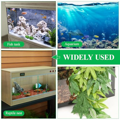 Aquarium Reptile Plants Artificial Plastic Leaves Hanging Silk Terrarium Plant with Suction Cups,Simulation Landscape Decorations for Bearded Dragons,Lizards,Geckos,Snake