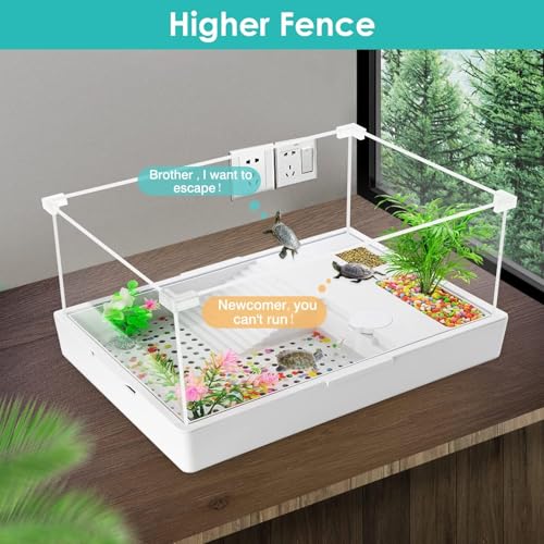 Acrylic Turtle Tank Aquarium with Quiet Water Pump, 3.96gallons, 360° View, Easy to Assemble, Durable for Small Turtles & Reptiles - size: M+Water Pump