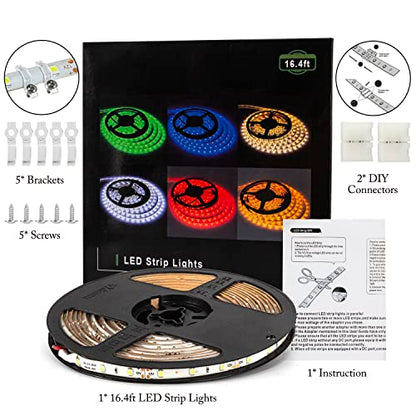 Water-Resistance IP65, 12V Waterproof Flexible LED Strip Light, 16.4ft/5m Cuttable LED Light Strips, 300 Units 3528 LEDs Lighting String, LED Tape(Warm White), Power Adapter not Included - color: 1*16.4ft 3528 Warm White