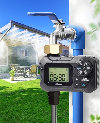 homenote Automatic Misting Cooling System with Timer, 46FT Misting Line, 10 Brass Nozzles, and 3/4" Brass Adapter for Patio Cooling and Garden Watering - size: 46FT / 14M